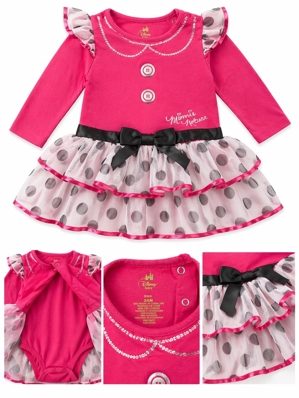 Disney Hot Pink and Black Minnie Mouse Polka Dot Tulle Dress